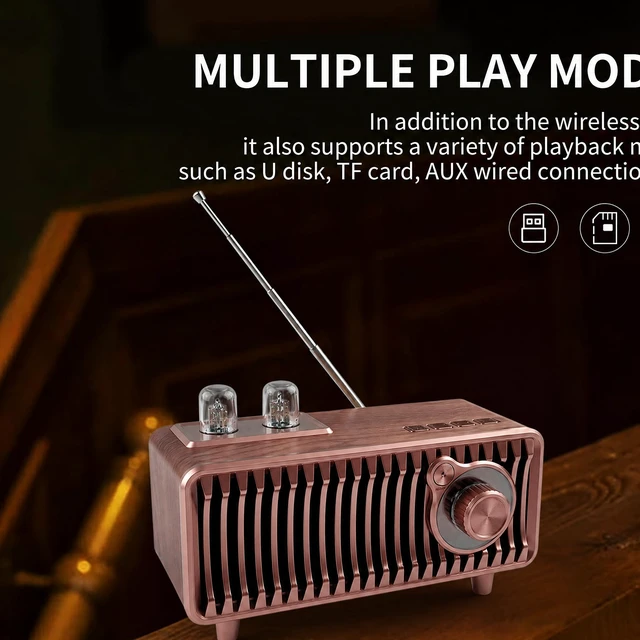 Alt view image 7 of 7 - Retro Bluetooth Speaker, Vintage Radio Rotary FM Radio 20W Dual Speakers Stereo,with U Disk/TF Card/Aux Music Player Function,Portable Wireless Speakers for Home, Office Decor (Walnut)
