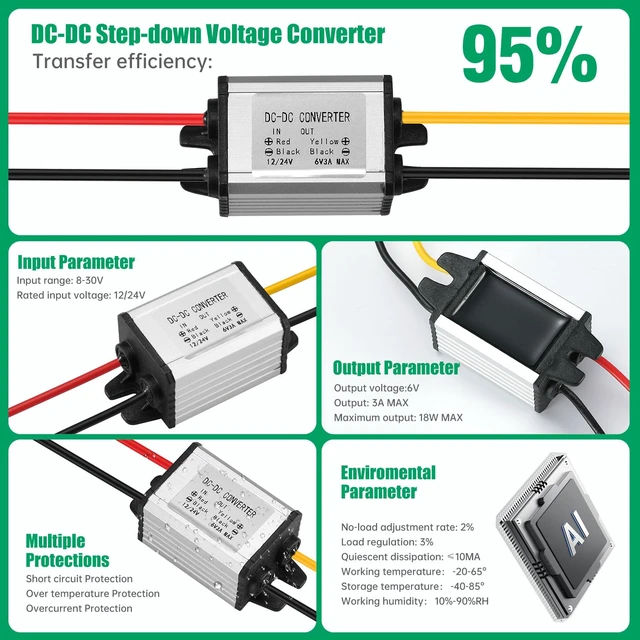 Alt view image 6 of 7 - DC-DC Buck Converter 12/24V to 6V 3A 18W Step-Down Voltage Regulator Module Input 8-30V, Adapter, Power Supply & Transformer for Car, Truck, Robotics, LED Lighting and Motors