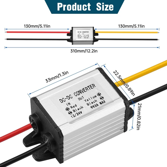 Alt view image 3 of 7 - DC-DC Buck Converter 12/24V to 9V 3A 27W Step-Down Voltage Regulator Module Input 11-30V, Adapter, Power Supply & Transformer for Car Audio, LED Displays, DIY Robotics and Sensors