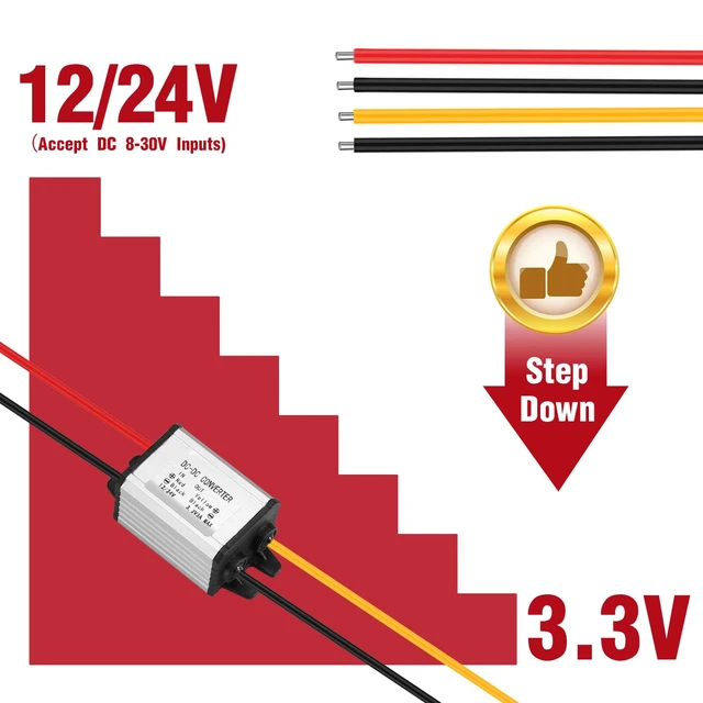 Alt view image 5 of 7 - DC-DC Buck Converter 12/24V to 3.3V 3A 9.9W Step-Down Voltage Regulator Input 8-30V, Adapter, Power Supply & Transformer for Robotics, Motor, Automotive and LED