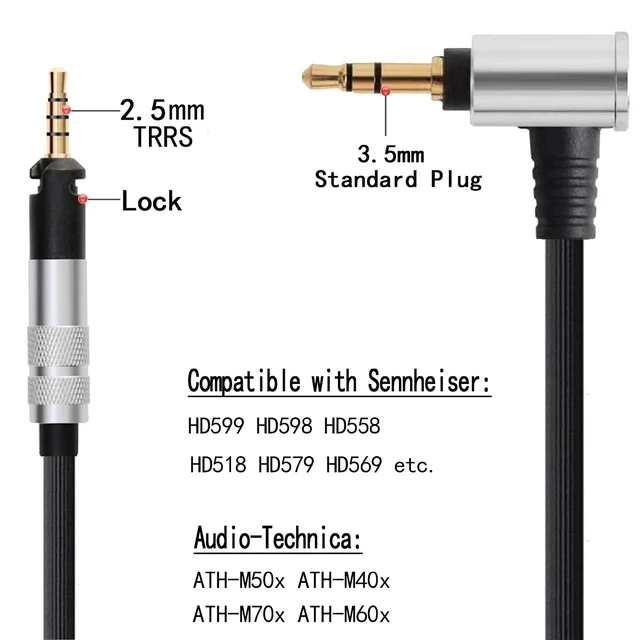 Alt view image 6 of 6 - Replacement Audio Upgrade Cable Compatible with Sennheiser HD598 HD598Cs HD560s HD598SE HD620S HD400PRO HD599 ATH-M50x M70x Headphones for Musicians Audiophiles 3.5mm