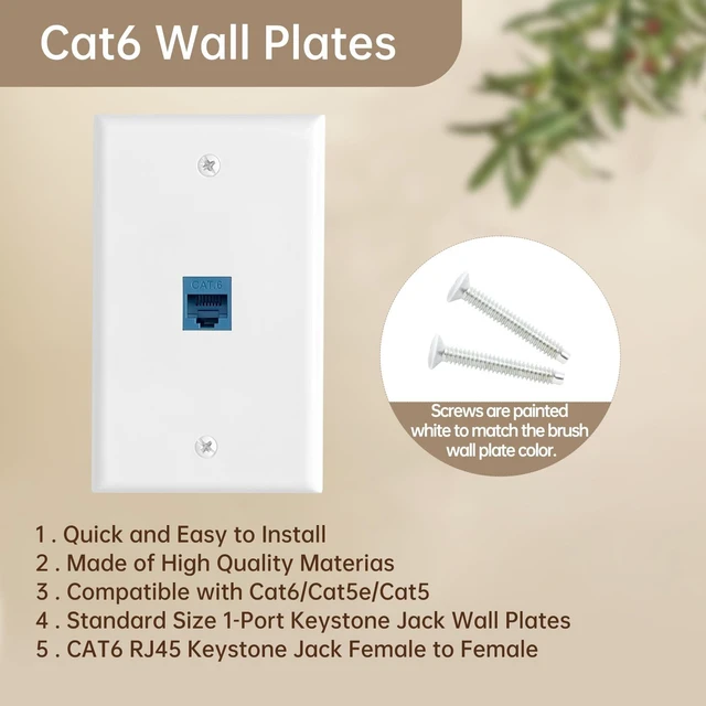 Alt view image 2 of 6 - 3 Pack Ethernet Wall Plate, 1-Port RJ45 Cat6 Keystone Jack Female to Female White Ethernet Wall Outlet with Low Voltage Mounting Bracket, Pass Through Hide Network Cables Behind The Wall