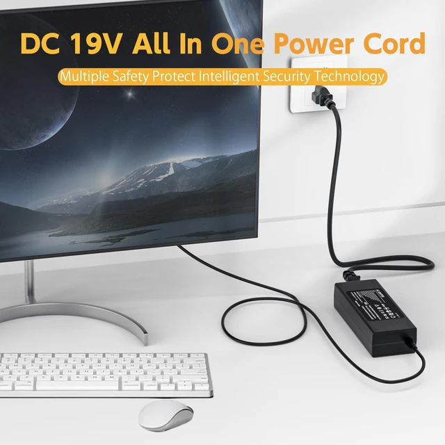 Alt view image 3 of 7 - 90W Power Cord Compatible with HP All-in-One Desktop PC 18'' 19'' 20" 21" 22" 23" 24"; 20-C434, 20-B013W, 20-C023W, 21-2024, 22-DF0013W, 22-DD0224, 23-B012, 24-G014, 24-DF0040 Power Supply Cord