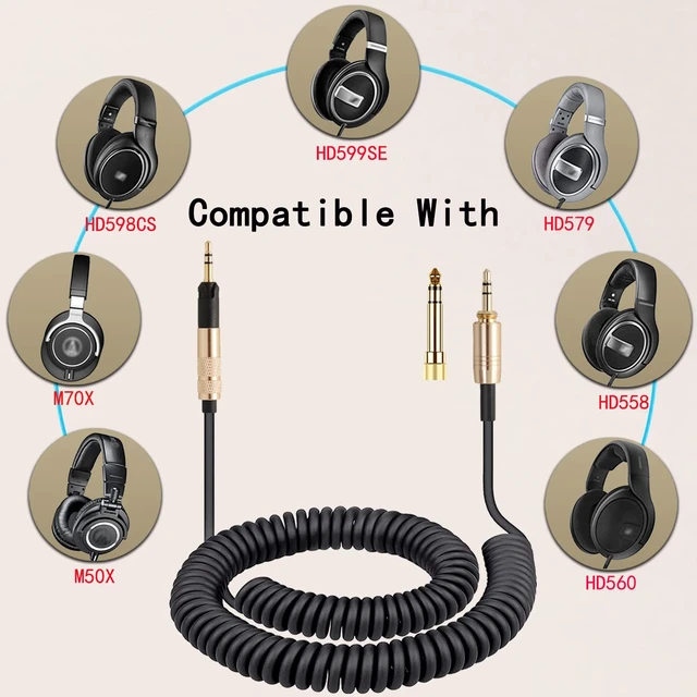Alt view image 5 of 7 - Coiled Audio Upgrade Cable Compatible with Sennheiser HD598Cs HD560s HD598SE HD620S HD400PRO HD599 ATH-M50x M70x Headphones for Musicians Audiophiles 3.5mm with 6.35mm (1/4") Adapter