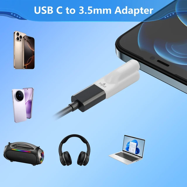 Alt view image 3 of 6 - 2 PCS USB C to 3.5mm Headphone Jack Adapter,Type C Female Input to Aux Male Output Digital Audio Converter for PC, Tablet, Laptop, Microphone, Speaker