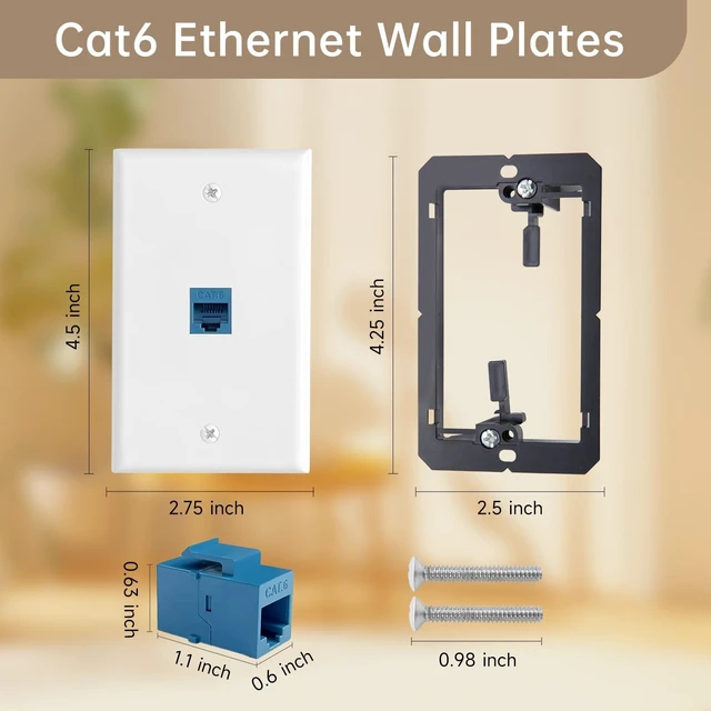 Alt view image 5 of 6 - 3 Pack Ethernet Wall Plate, 1-Port RJ45 Cat6 Keystone Jack Female to Female White Ethernet Wall Outlet with Low Voltage Mounting Bracket, Pass Through Hide Network Cables Behind The Wall