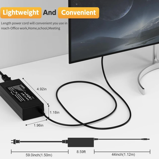 Alt view image 7 of 7 - 90W Power Cord Compatible with HP All-in-One Desktop PC 18'' 19'' 20" 21" 22" 23" 24"; 20-C434, 20-B013W, 20-C023W, 21-2024, 22-DF0013W, 22-DD0224, 23-B012, 24-G014, 24-DF0040 Power Supply Cord