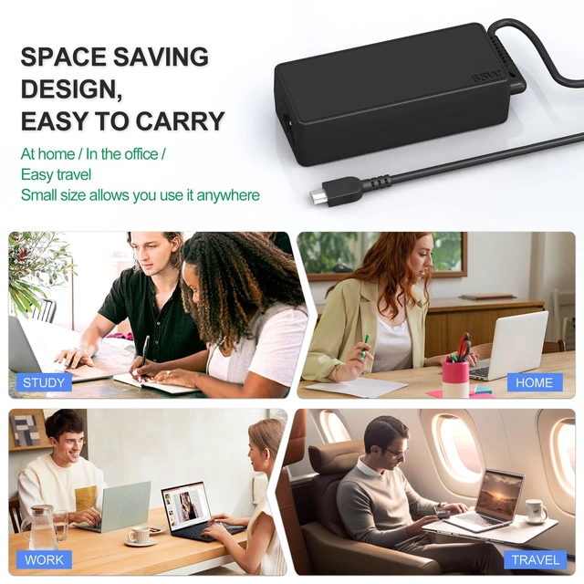 Alt view image 7 of 7 - 65W USB C Laptop Charger Compatible with Lenovo ThinkPad X1 Carbon Gen 6 7 8 9 X13 T14 T15 E14 E15 Yoga 7i 9i Thinkbook 13s 14 15 16 Plus G4/Chromebook C330 S330 Type C AC Adapter Power Cord