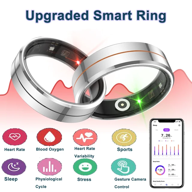 Alt view image 3 of 7 - Smart Ring for Women & Men, Health Tracker with Blood Oxygen Monitor, Heart Rate & Sleep Monitor, 5-7 Days Battery, Waterproof Fitness Ring Size #11