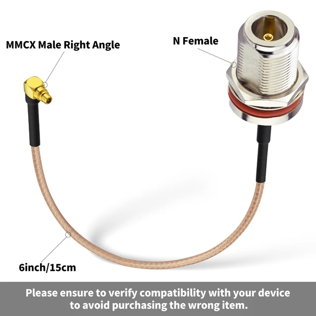 Alt view image 2 of 6 - MMCX Male Right Angle to N Female 6inch RG316 Coaxial Cable 2Pcs N Type Female Pigtail Connector for RF Applications, SDR Radios, Instrumentation etc
