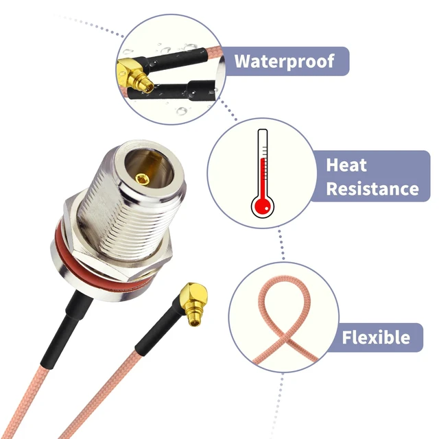 Alt view image 3 of 6 - MMCX Male Right Angle to N Female 6inch RG316 Coaxial Cable 2Pcs N Type Female Pigtail Connector for RF Applications, SDR Radios, Instrumentation etc