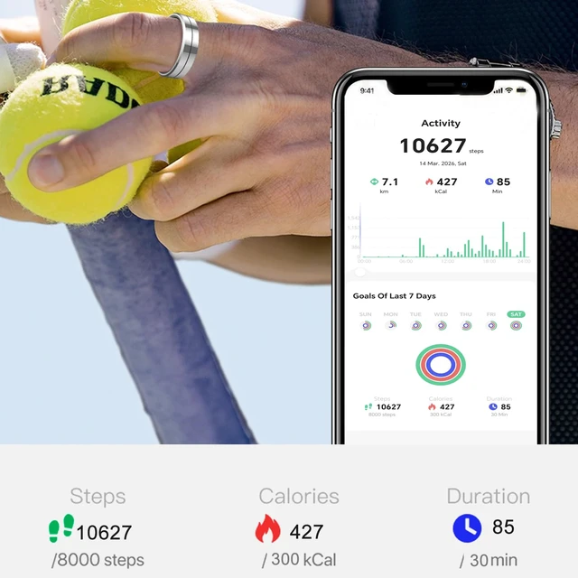 Alt view image 7 of 7 - Smart Ring for Women & Men, Health Tracker with Blood Oxygen Monitor, Heart Rate & Sleep Monitor, 5-7 Days Battery, Waterproof Fitness Ring Size #9