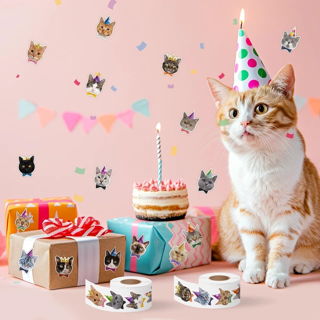 Alt view image 4 of 6 - Cute Cat Roll Stickers - 1000Pcs Happy Birthday Decals for Kids 16 Designs Cute Kitten, Funny Meme Vinyl Stickers, Waterproof, Birthday Party Favors, Crafts Laptop Guitar Luggage Home Decor