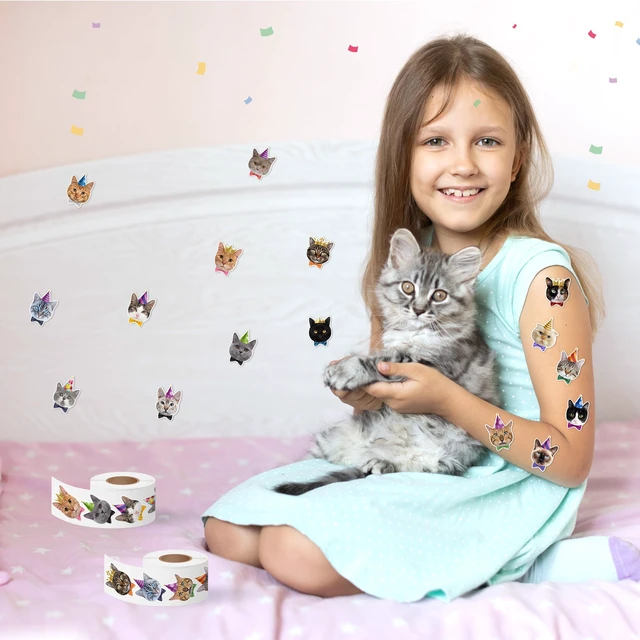 Alt view image 5 of 6 - Cute Cat Roll Stickers - 1000Pcs Happy Birthday Decals for Kids 16 Designs Cute Kitten, Funny Meme Vinyl Stickers, Waterproof, Birthday Party Favors, Crafts Laptop Guitar Luggage Home Decor