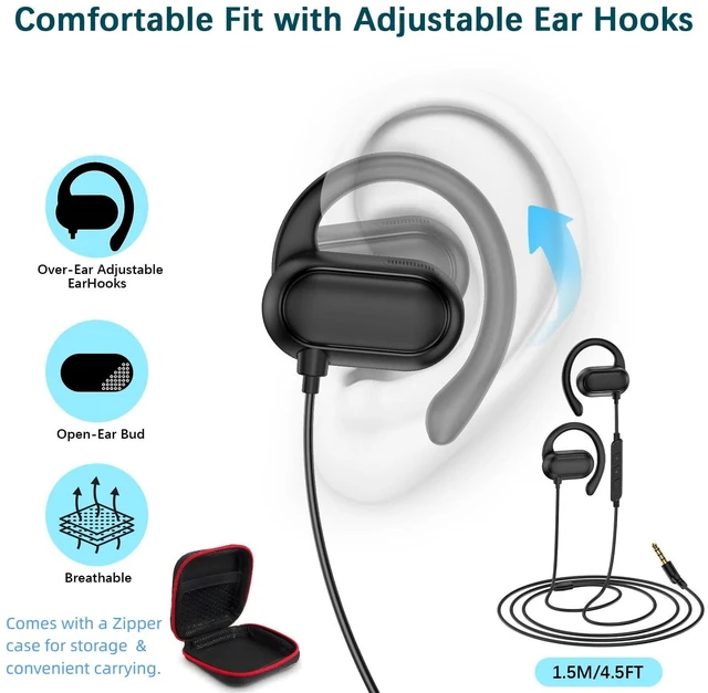 Alt view image 3 of 7 - Open Ear Headphone Over Ear Hook 3.5mm Wired Earbuds for Chromebook School Adjustable Hifi Jack Earphone Computer PC Headset with Mic for Samsung A15 for Moto G Stylus Power Pure Travel Airplane Kids