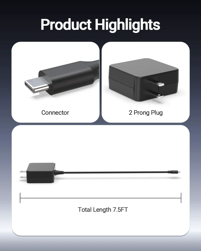 Alt view image 4 of 6 - Fast Charger Fit for Asus Chromebook Laptop 45W USB C 7.5Ft Extended Cable