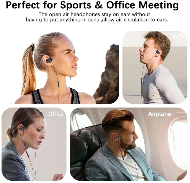 Alt view image 7 of 7 - Open Ear Headphone Over Ear Hook 3.5mm Wired Earbuds for Chromebook School Adjustable Hifi Jack Earphone Computer PC Headset with Mic for Samsung A15 for Moto G Stylus Power Pure Travel Airplane Kids