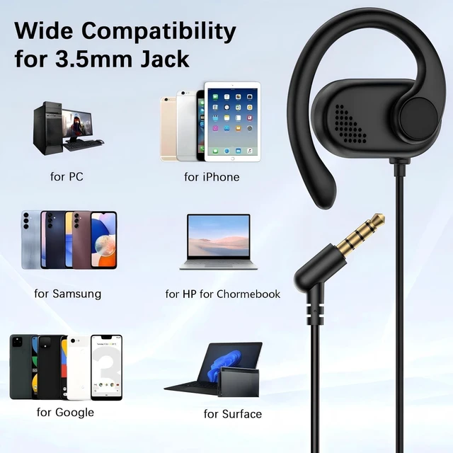 Alt view image 6 of 7 - Open Ear Headphone Over Ear Hook 3.5mm Wired Earbuds for Chromebook School Adjustable Hifi Jack Earphone Computer PC Headset with Mic for Samsung A15 for Moto G Stylus Power Pure Travel Airplane Kids