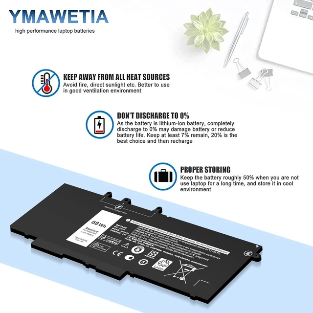 Alt view image 5 of 7 - 68WH GJKNX Battery Replacement for Dell Latitude 5480 5580 5280 5288 5488 5590 5591 5490 5491 5495 E5480 E5490 E5580 E5590 Compatible with Precision 15 3520 3530 GD1JP DY9NT 5YHR4 451-BBZG