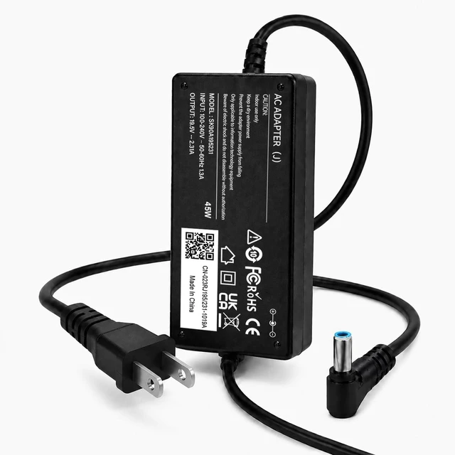 Main image of 45W Laptop Charger for HP 14 Series Models, 14-dk, 14-dq, 14-dy and 14-df 19.5V 2.31A Output, 100-240V Input, 4.5 x 3.0mm Blue-Tip Connector, Plus an 8.6ft Cable for Flexible Use at Home or Work