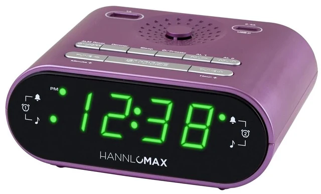 Main image of HX-158CR Alarm Clock Radio, FM Radio, USB Charge (Purple) Digital Clock, Dual Alarm, 0.7 Green LED Display, USB-C for 2.4A Charge, USB-A for 1A Charge