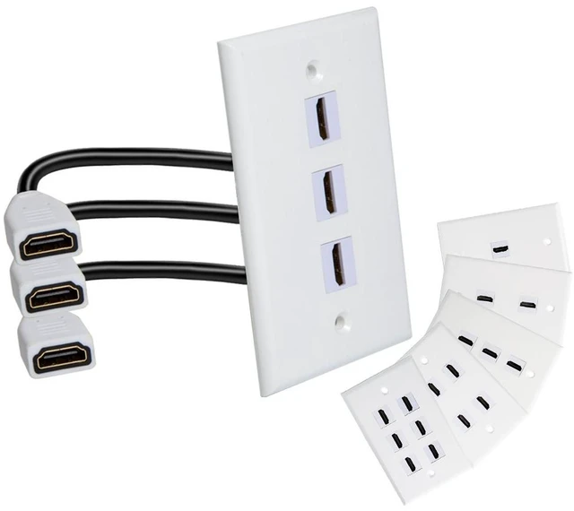 Main image of Single Port 4K HDMI Wall Plate Outlet Cover with 6 Inch Female to Female High Speed HDMI Pigtail Cable for Video Game Systems,TV Boxes(3-Port)