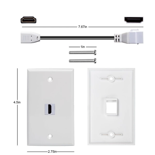 Alt view image 3 of 7 - Single Port 4K HDMI Wall Plate Outlet Cover with 6 Inch Female to Female High Speed HDMI Pigtail Cable for Video Game Systems,TV Boxes(3-Port)