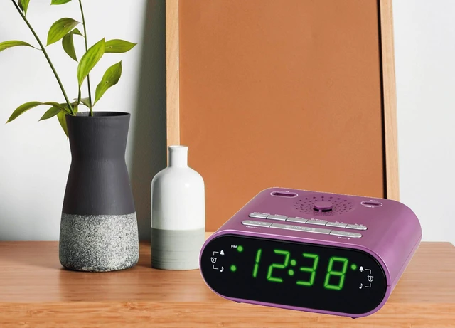 Alt view image 5 of 6 - HX-158CR Alarm Clock Radio, FM Radio, USB Charge (Purple) Digital Clock, Dual Alarm, 0.7 Green LED Display, USB-C for 2.4A Charge, USB-A for 1A Charge