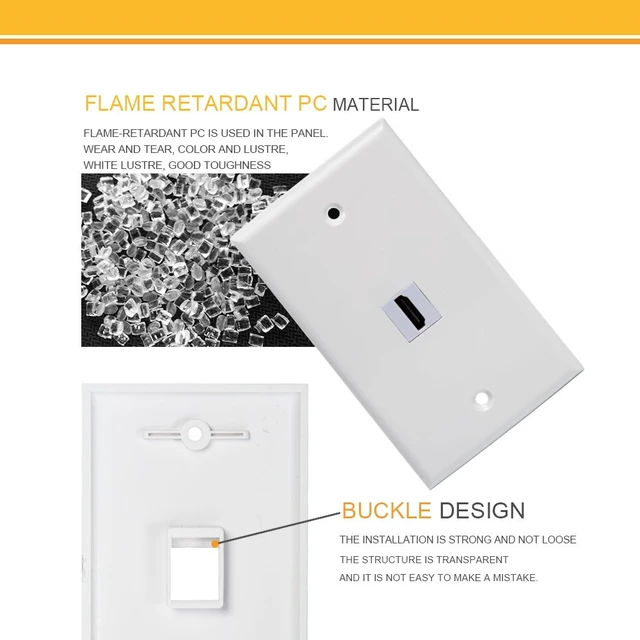 Alt view image 7 of 7 - Single Port 4K HDMI Wall Plate Outlet Cover with 6 Inch Female to Female High Speed HDMI Pigtail Cable for Video Game Systems,TV Boxes(3-Port)
