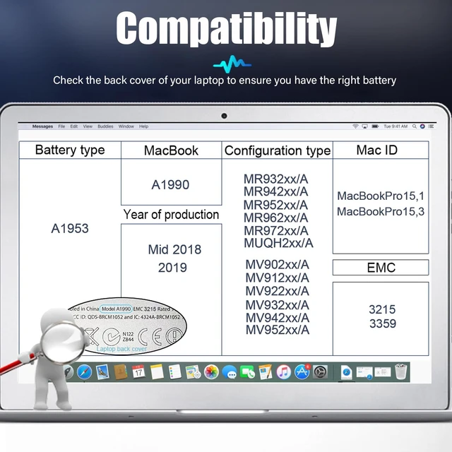 Alt view image 5 of 7 - A1953 Battery for MacBook Pro 15 Inch A1990 (Mid 2018 2019) EMC 3215 3359 7400mAh A1953 Replacement Battery with Smart Temp Control, High Capacity, Long Runtime, Low Heat