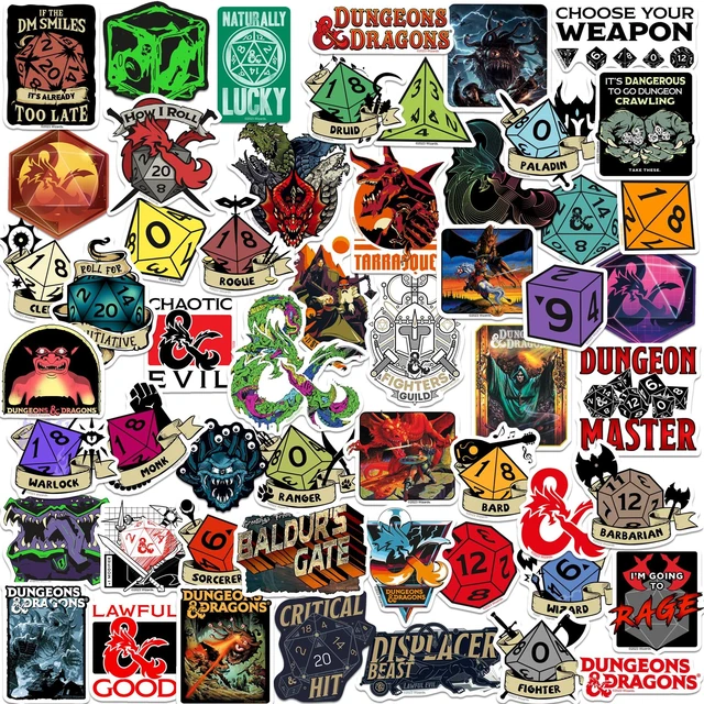 Main image of Dungeons & Dragons 50ct Vinyl L Deluxe Stickers, Tablet, Indoor & Outdoor Officially Licensed Dungeons and Dragons Stickers Great for Water Bottles, Skateboards, Luggage, Laptops, Bumpers & Cars
