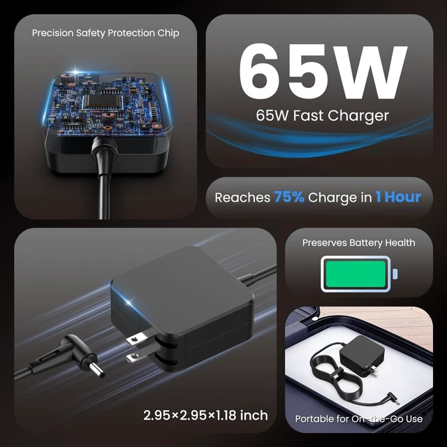 Alt view image 6 of 7 - 65W Lenovo Laptop Charger for Lenovo Ideapad 1-17 Series 4.0x1.7mm Compatible with Lenovo Ideapad 1-17 Series, Flex 4 5 6 14 15, Ideapad 100 520 710S L340