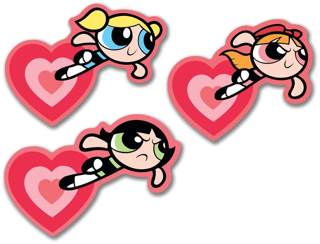 Main image of Powerpuff Girls Heart Trio Premium Dynamic Car Decal Set of 3 Officially Licensed, Weatherproof Automotive Grade Vinyl Sticker for Water Bottle, Laptop & More; Made in the USA