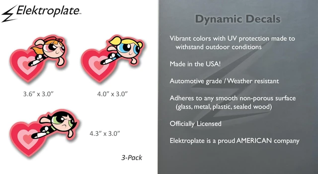 Alt view image 3 of 7 - Powerpuff Girls Heart Trio Premium Dynamic Car Decal Set of 3 Officially Licensed, Weatherproof Automotive Grade Vinyl Sticker for Water Bottle, Laptop & More; Made in the USA
