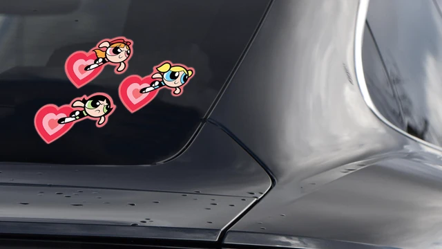 Alt view image 4 of 7 - Powerpuff Girls Heart Trio Premium Dynamic Car Decal Set of 3 Officially Licensed, Weatherproof Automotive Grade Vinyl Sticker for Water Bottle, Laptop & More; Made in the USA