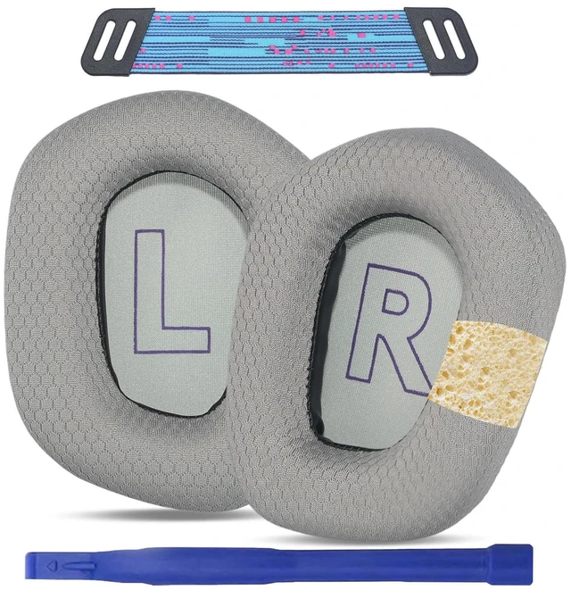 Main image of Replacement Ear Pads for Logitech G733 G535 G335 Headsets, Gray with Stretchable Headband Replacement, Soft Mesh Fabric Ear Pads with Memory Foam, Enhance Comfort for Long Gaming Sessions