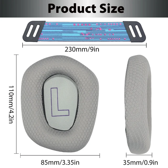 Alt view image 6 of 7 - Replacement Ear Pads for Logitech G733 G535 G335 Headsets, Gray with Stretchable Headband Replacement, Soft Mesh Fabric Ear Pads with Memory Foam, Enhance Comfort for Long Gaming Sessions