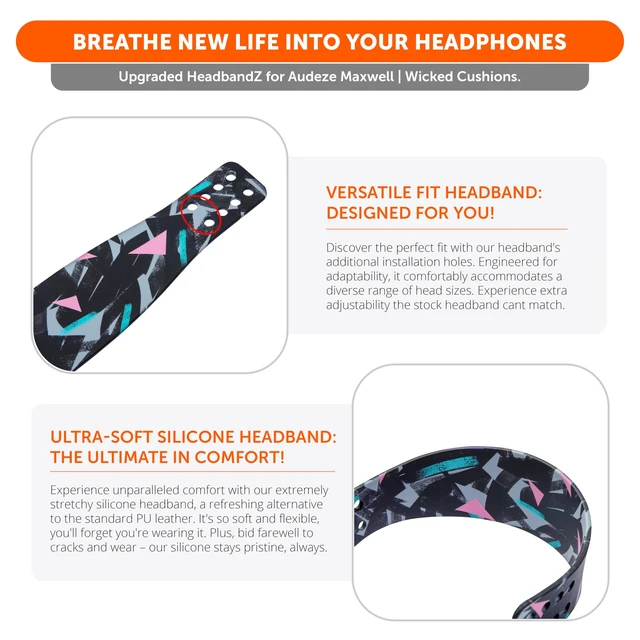 Alt view image 4 of 7 - HeadbandZ Maxwell - Silicone Headband for Audeze Maxwell 1, 2 & 2 ANC Made by Wicked Cushions Enhanced Flexibility, Comfort & Style, Matching Earpad Designs 90's Black