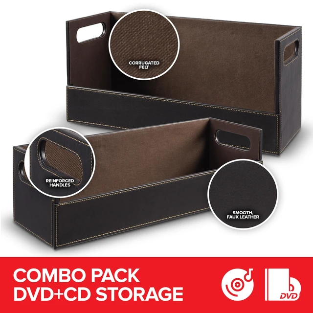 Alt view image 2 of 7 - Faux Leather DVD & CD Storage Box - Movie Shelf Organizer for Blu-Ray, Video Game Cases, VHS Tape Display Stand, Disc Holder Can Store Up to 28 DVDs & 40 CDs