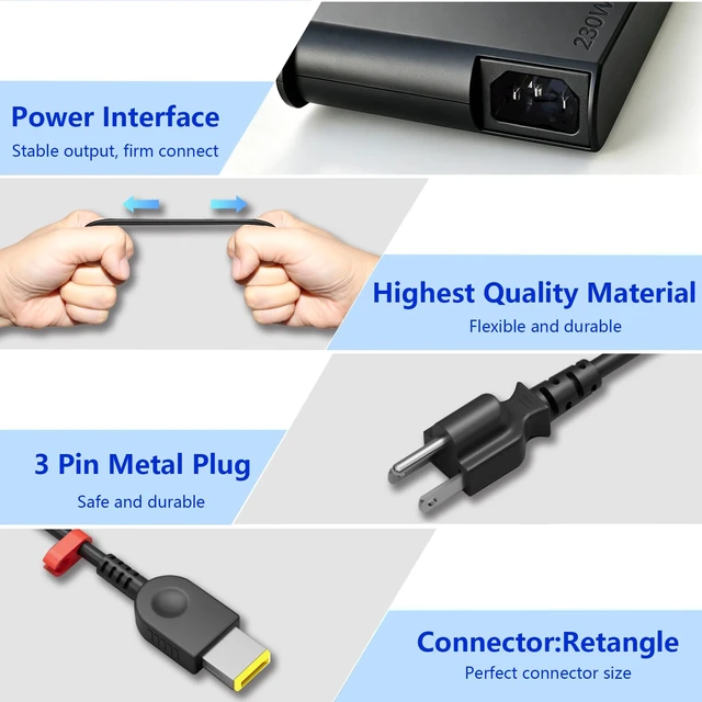 Alt view image 5 of 7 - Slim 230W for Lenovo Laptop Charger 20V 11.5A Compatible with Lenovo Legion 5 7 5P C7 S7 Y520 Y730 Y740 Thinkpad P1 P73 P72 P71 P70 IdeaPad 700 Y900