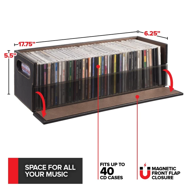 Alt view image 4 of 7 - Faux Leather DVD & CD Storage Box - Movie Shelf Organizer for Blu-Ray, Video Game Cases, VHS Tape Display Stand, Disc Holder Can Store Up to 28 DVDs & 40 CDs