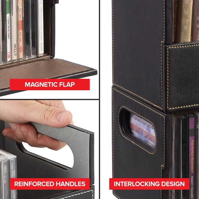 Alt view image 5 of 7 - Faux Leather DVD & CD Storage Box - Movie Shelf Organizer for Blu-Ray, Video Game Cases, VHS Tape Display Stand, Disc Holder Can Store Up to 28 DVDs & 40 CDs