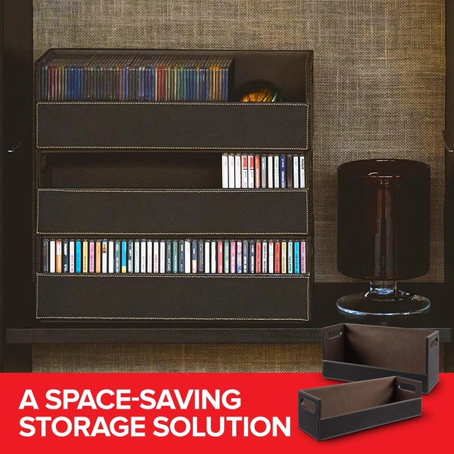 Alt view image 7 of 7 - Faux Leather DVD & CD Storage Box - Movie Shelf Organizer for Blu-Ray, Video Game Cases, VHS Tape Display Stand, Disc Holder Can Store Up to 28 DVDs & 40 CDs