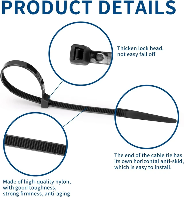 Alt view image 4 of 7 - Black Heavy Duty Zip Ties 12 Inch, 120 LB Tensile Strength, Bulk 1000 Pack, 0.30 Inch (7.6 mm) Wide Nylon 66 Cable Ties, UV Resistant Self-Locking Wire Ties for Outdoor Use