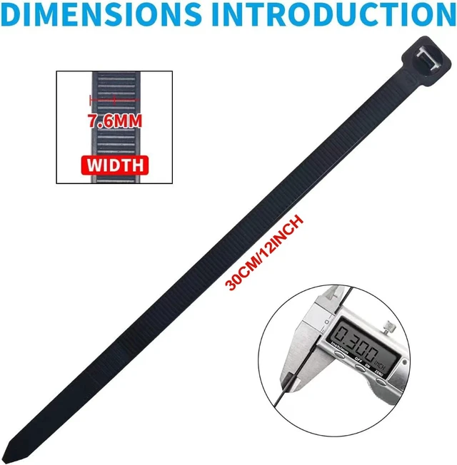 Alt view image 5 of 7 - Black Heavy Duty Zip Ties 12 Inch, 120 LB Tensile Strength, Bulk 1000 Pack, 0.30 Inch (7.6 mm) Wide Nylon 66 Cable Ties, UV Resistant Self-Locking Wire Ties for Outdoor Use