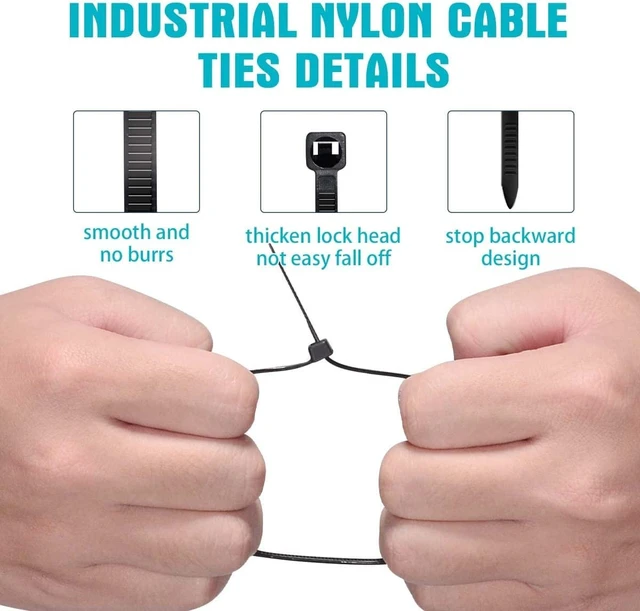 Alt view image 6 of 7 - Black Heavy Duty Zip Ties 12 Inch, 120 LB Tensile Strength, Bulk 1000 Pack, 0.30 Inch (7.6 mm) Wide Nylon 66 Cable Ties, UV Resistant Self-Locking Wire Ties for Outdoor Use