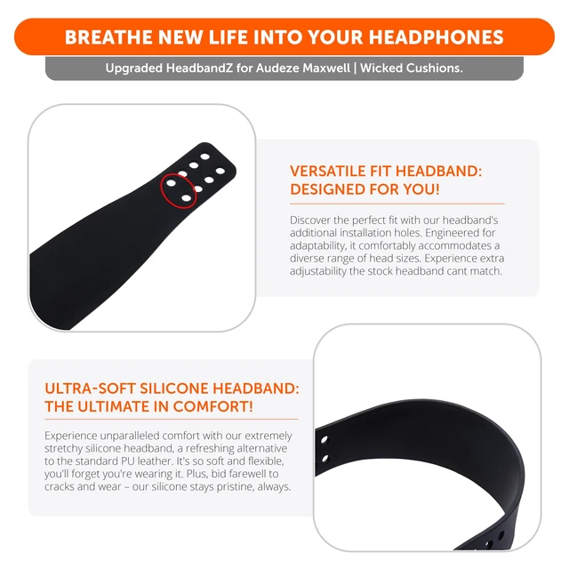 Alt view image 4 of 7 - HeadbandZ Maxwell - Silicone Headband for Audeze Maxwell 1, 2 & 2 ANC Made by Wicked Cushions Enhanced Flexibility, Comfort & Style, Matching Earpad Designs Black