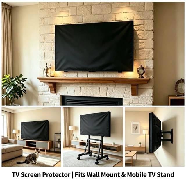 Alt view image 6 of 7 - TV Screen Protector, Open-Back Cover Fits 60-65 Inch Flat Screen TV Dustproof, scratch-resistant TV cover guards from kids & pets. 600D Oxford fabric with adjustable straps