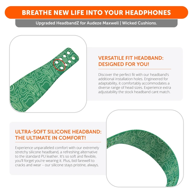 Alt view image 4 of 7 - HeadbandZ Maxwell - Silicone Headband for Audeze Maxwell 1, 2 & 2 ANC Made by Wicked Cushions Enhanced Flexibility, Comfort & Style, Matching Earpad Designs Emerald Tide