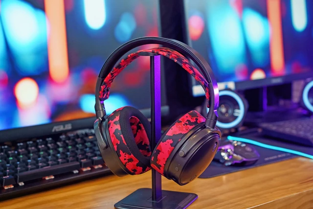 Alt view image 3 of 7 - HeadbandZ Maxwell - Silicone Headband for Audeze Maxwell 1, 2 & 2 ANC Made by Wicked Cushions Enhanced Flexibility, Comfort & Style, Matching Earpad Designs Red Camo
